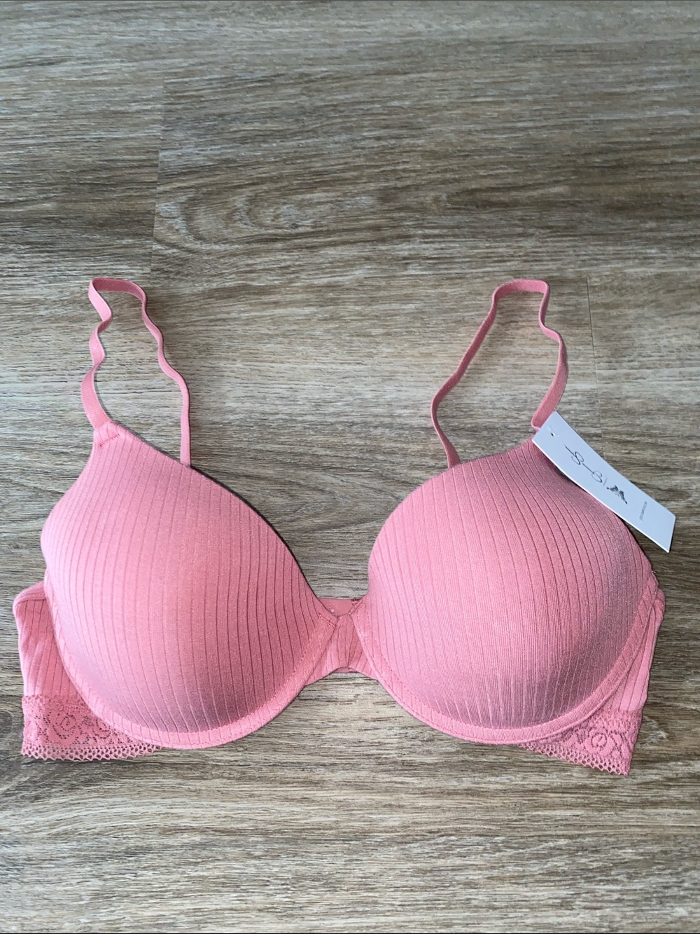 Jessica Simpson Ribbed Pink Lace-Trim T-Shirt Bra